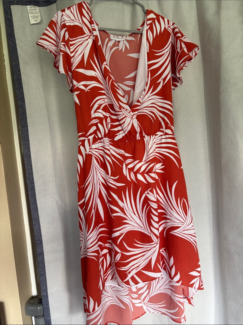 Morgan Taylor Red & White Tropical High-Low Wrap Dress
